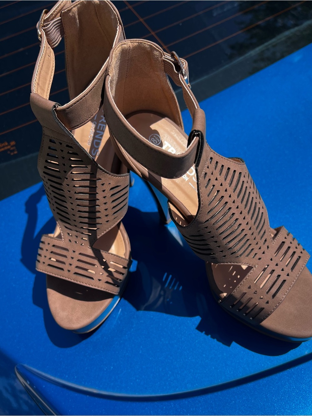 Women's Brown Laser-Cut Strappy High Heel Sandals